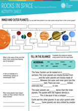 Rocks in Space Activity Sheet